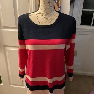 Liz Claiborne Navy and Pink Striped Top